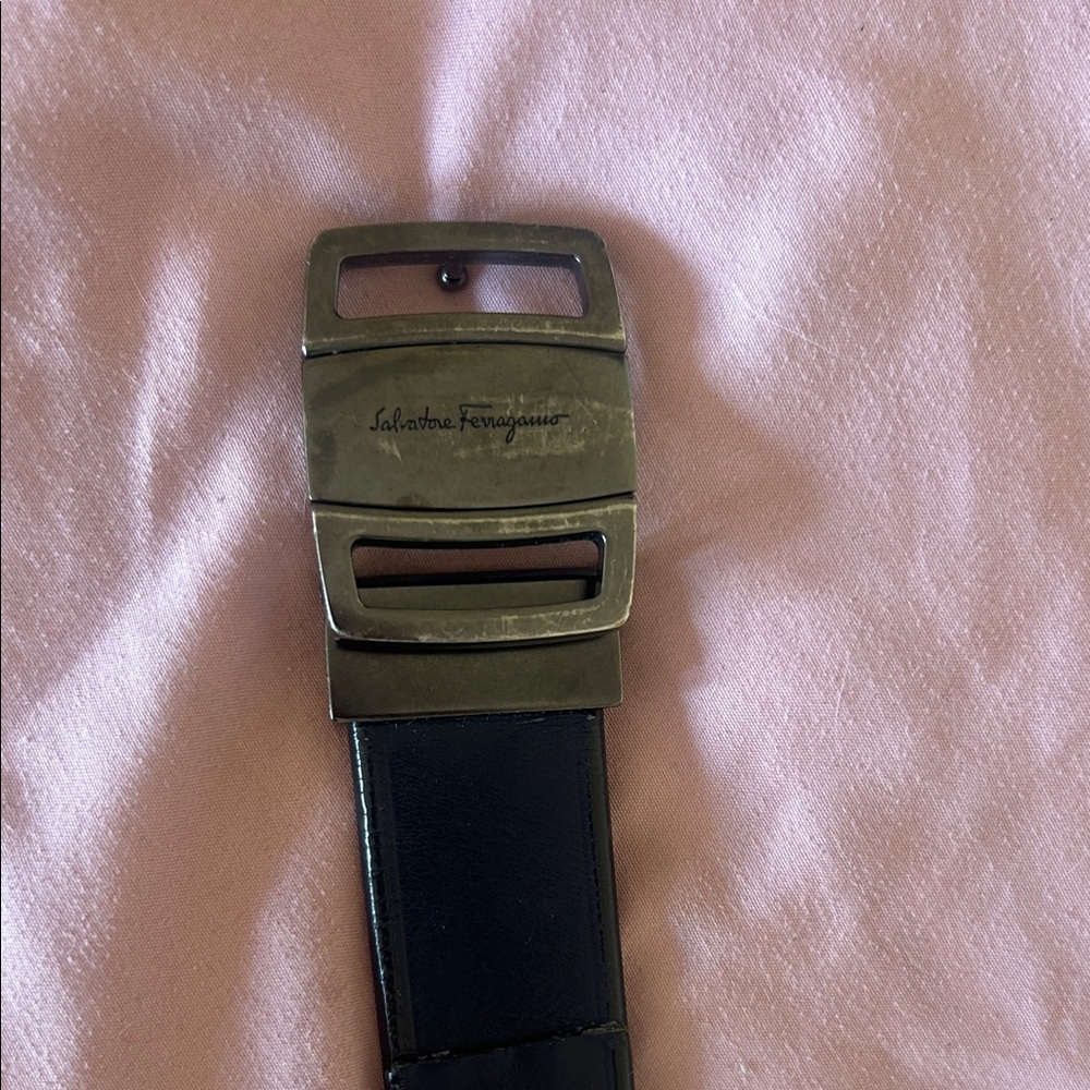 Salvatore Ferragamo Navy Belt with Gunmetal Buckle